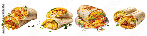 Breakfast Burrito with Scrambled Egg  Hyperrealistic Highly Detailed Isolated On Transparent Background Png File photo