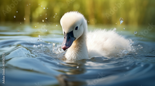 Fototapeta Naklejka Na Ścianę i Meble -  A white swan swimming in water.