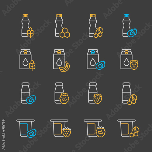 Fruits yogurt set vector icon