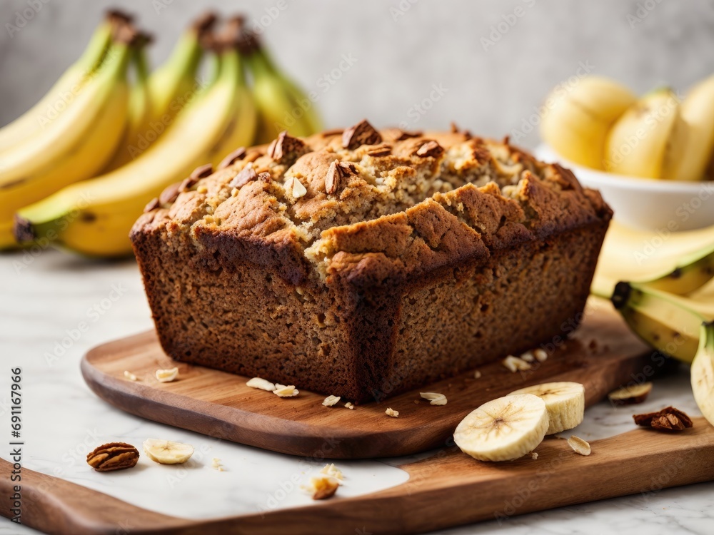 Fresh banana bread on white background Fresh banana bread on white background