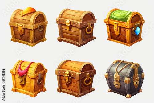 Game assets of treasure chests 3d cartoon clipart isolated on white transparent background photo