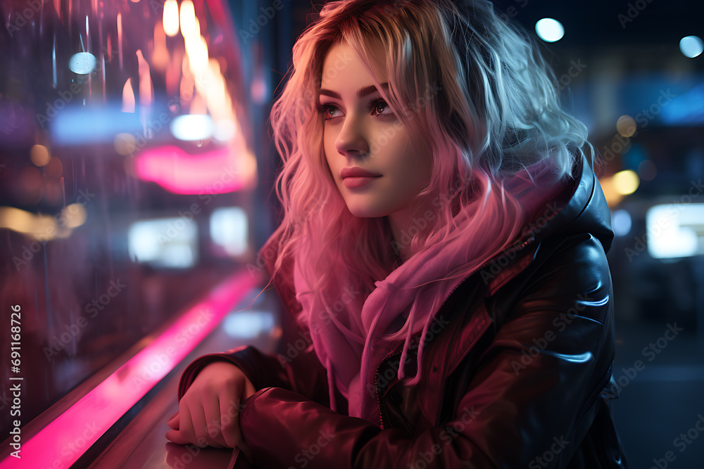 Cyberpunk woman portrait futuristic neon style Cyberpunk woman portrait futuristic neon style