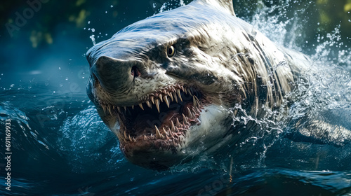 Great White Shark (Carcharodon carcharias) with open mouth
