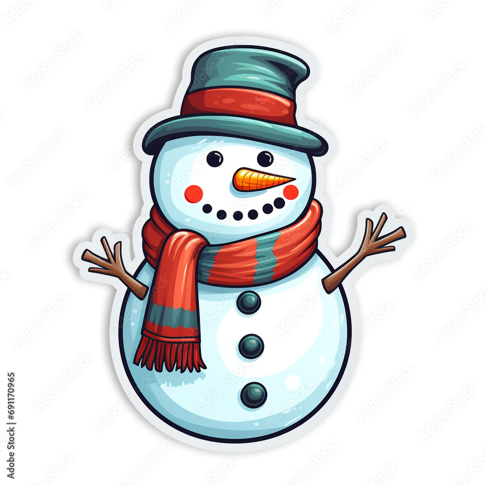 snowman sticker on white bakcground created with Generative Ai snowman sticker on white bakcground created with Generative Ai