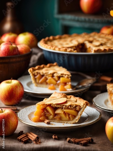 Homemade Apple Pie Dessert on orange background