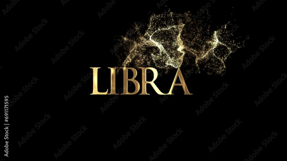 Libra zodiac sign name, horoscope, gold particles alpha channel