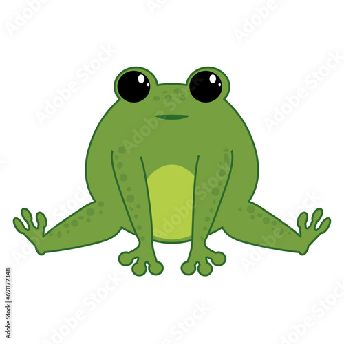 Vector illustration of funny happy green cartoon cute frog isolated on white background