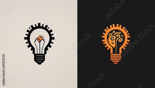 A minimalist logo incorporating negative space to create a combination of a lightbulb and a gear, symbolizing innovation and efficiency.