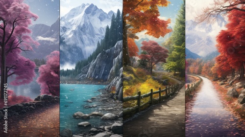 Captivating blend of all four seasons seamlessly woven together in a picturesque landscape photo
