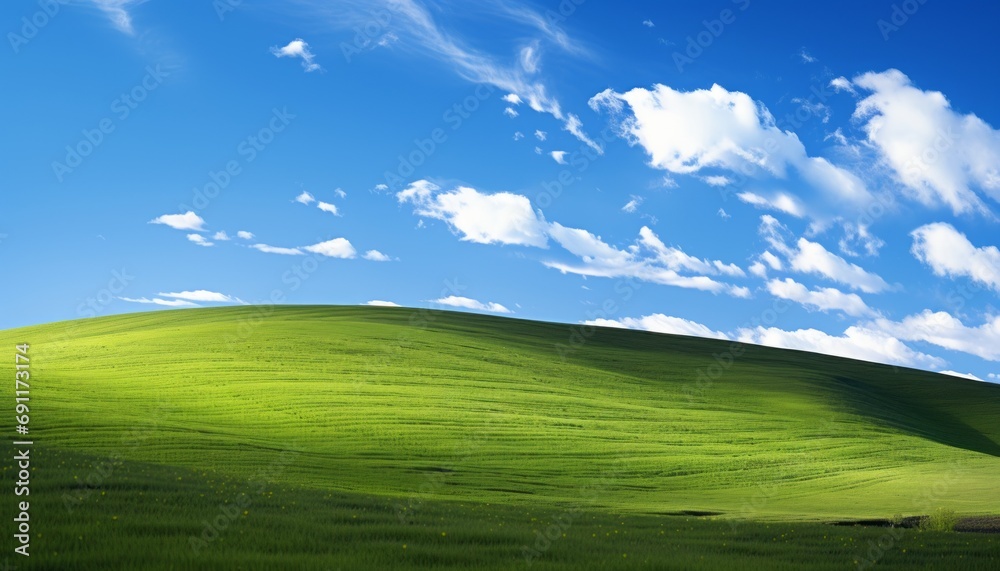Breathtaking view of vast green fields under serene blue sky with fluffy white clouds Breathtaking view of vast green fields under serene blue sky with fluffy white clouds