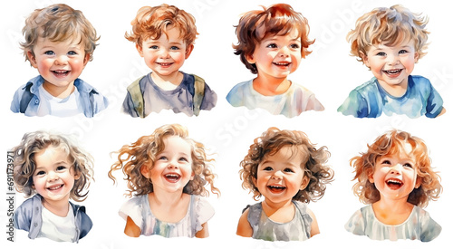 smiling kid watercolor, generative AI