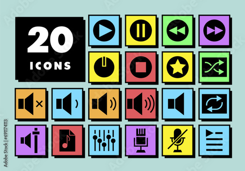 Multimedia user interface vector icons set