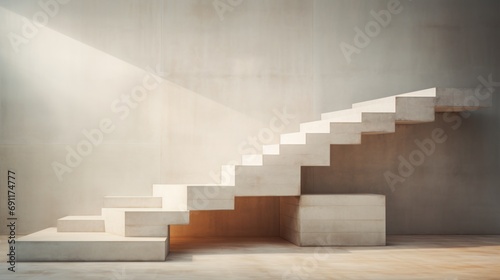  a set of white stairs leading up to the top of a set of stairs in a room with light coming in from the ceiling and a window on the wall.