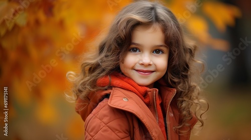 A cute little girl at the park in autumn.