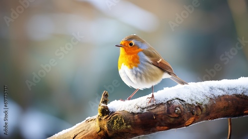 A winter day in which a european robin bird is seen from a close-up. © Shabnam