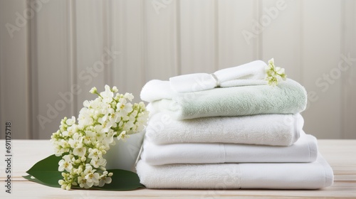 Relaxing Spa Retreat. Serene Ambiance, Soft White Towels, and Tranquil Atmosphere