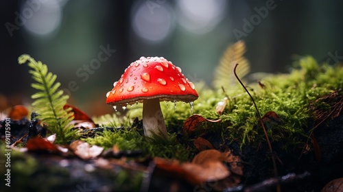 An image of a red mushroom that is in the process of growing.