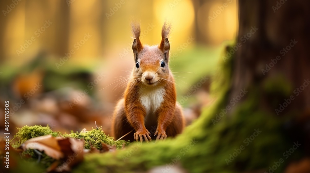 A forest shot with a selective focus on a red squirrel A forest shot with a selective focus on a red squirrel