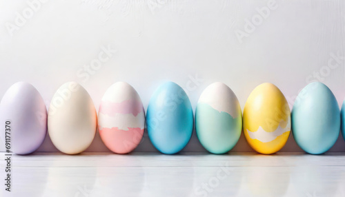 Beautiful painted easter eggs on white with copy space