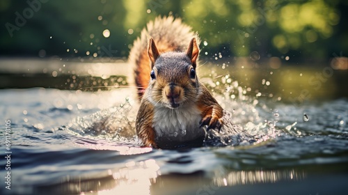 A video of a cute squirrel retrieving a nut from the water.