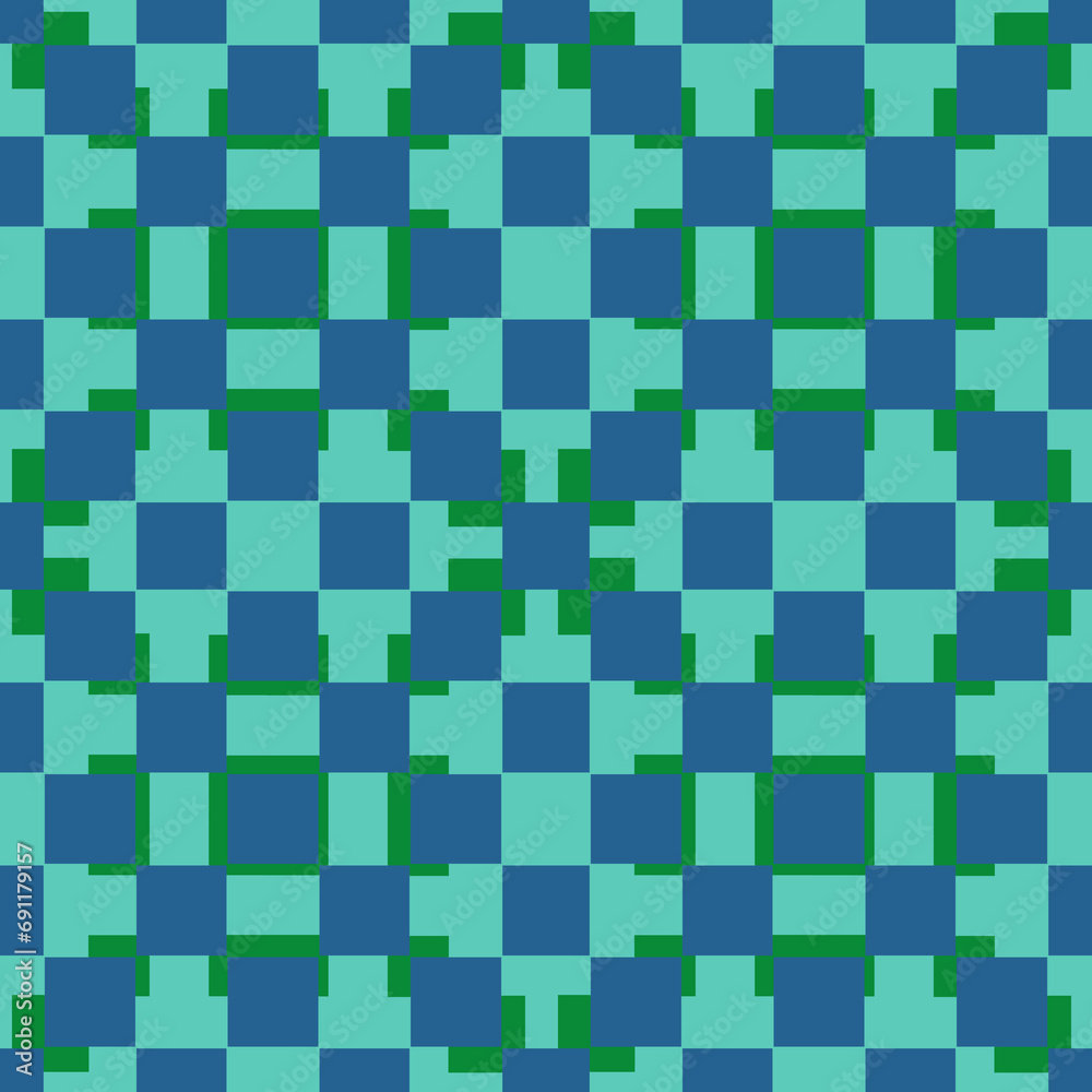 Blue and Green  Decor Geometric Check Seamless Tile