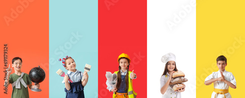 Set of children in uniforms...