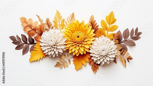A white background is used for the top view of an autumn arrangement.