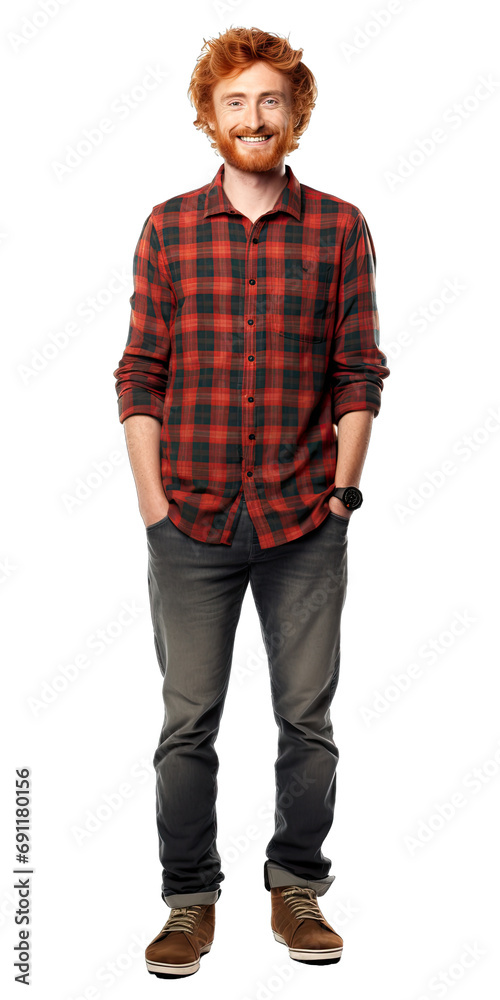 Red Haired Man Smiling Brightly - Lively and Vivacious Portrait. Isolated on a Transparent Background. Cutout PNG.