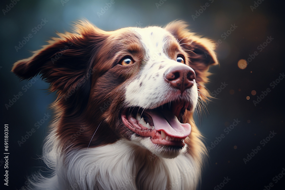Brown and white dog smiling with it's tongue out