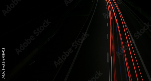 lights of cars with night. long exposure, light lines