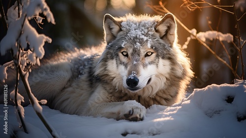 Wallpaper Mural Wolves in a wooded area covered in snow under the sunlight. Torontodigital.ca