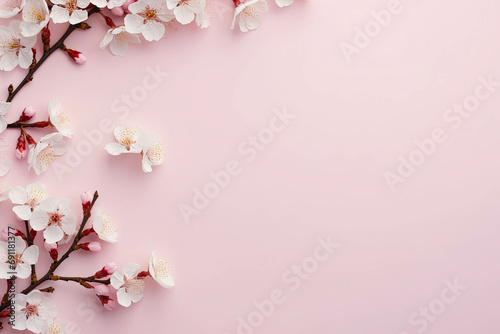 Blossoming apricot tree branches with copy space with a pastel background
