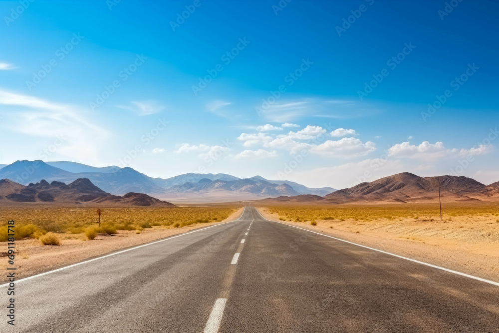 Empty asphalt road. Adventure road in a desert