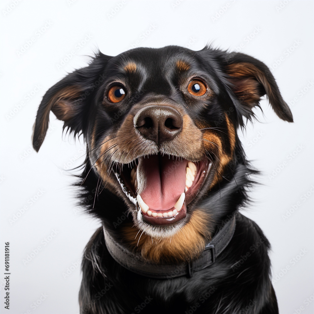 dog is talking and showing his mouth open, happy