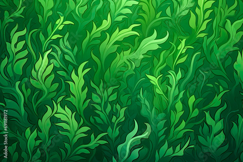 Green underwater seaweed seamless pattern background