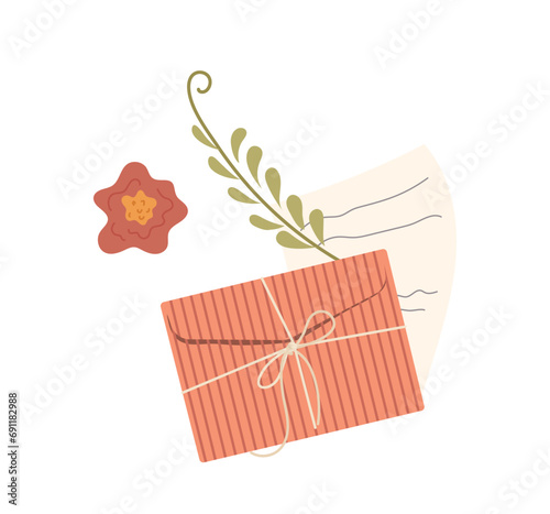 Craft handmade letter envelop with flower for greeting or invitation isolated on white background