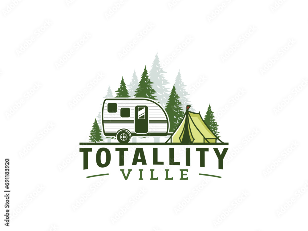 outdoor adventure camping logo with a combination of a campervan, mountains, lake, and RV logo for any business. outdoor adventure camping logo with a combination of a campervan, mountains, lake, and RV logo for any business.