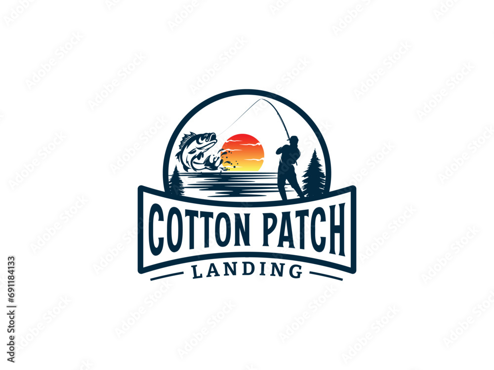 Hunting and Fishing logo design and template illustration . Sport fishing Logo Hunting and Fishing logo design and template illustration . Sport fishing Logo