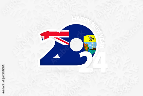 New Year 2024 for Saint Helena on snowflake background.