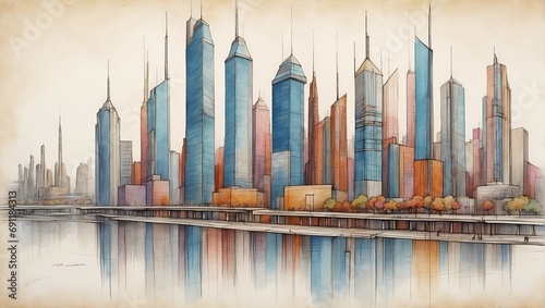 futuristic city panorama illustration