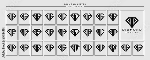 Line jewelry diamond letter O OO logo, number 0 00 design set