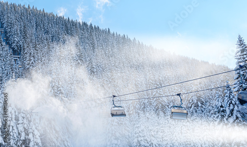 Winter mountain ski resort landscape photo