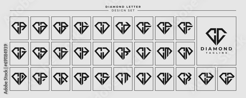 Line jewelry diamond letter C CC logo design set photo