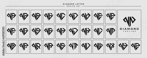 Line jewelry diamond letter N NN logo design set