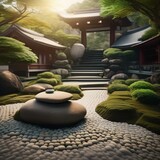 A serene Japanese rock garden with carefully arranged stones and gravel3