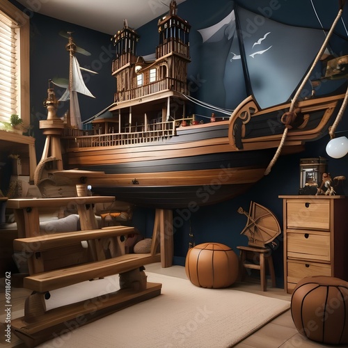 A whimsical pirate ship-themed playroom with rope ladders and a crows nest2 photo