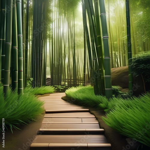 A serene Japanese bamboo garden with bamboo groves and peaceful pathways1 photo