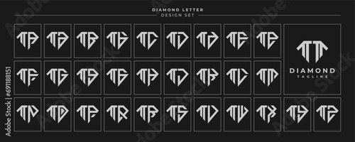 Set of luxury diamond crystal letter T TT logo design photo