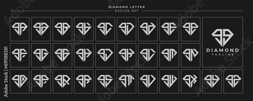 Set of diamond crystal lowercase letter G GG logo, number 9 99 design