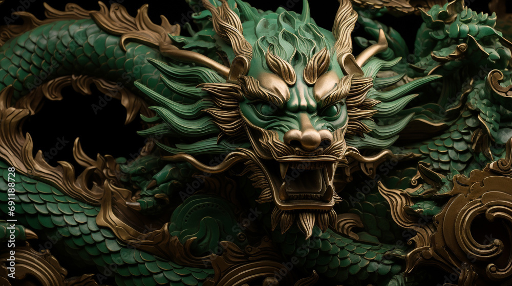 Serene and powerful image of Green Dragon, Symbolizing Dragon year in Chinese astrology for 2024, AI Generated